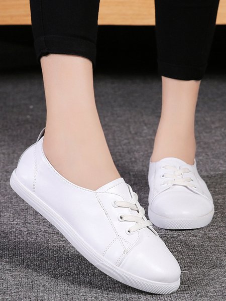 

Leather Ultra-thin Breathable Sole Soft Flat Casual Sneakers, White, Sneakers