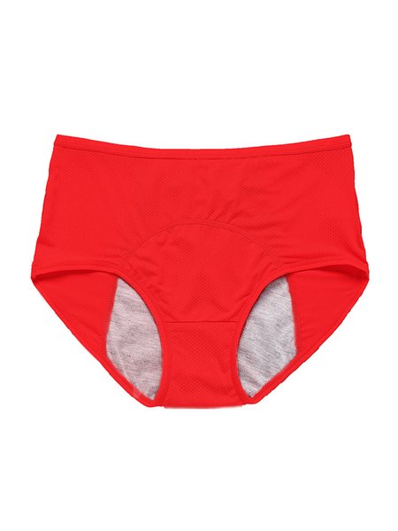 

Mesh Breathable Leakproof High Waist Briefs, Red, Briefs
