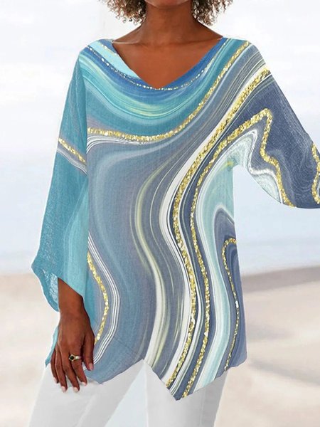 

Cotton And Linen Casual Gradient Pattern Shirt, Light blue, Shirts & Blouses