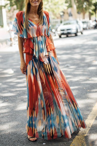 

Short sleeve Elegant V Neck Batwing Sleeve Dress, Orange, Maxi Dresses