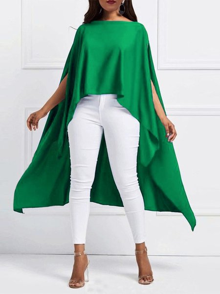 

Boat Neck Simple Loose Plain Shirt, Green, Blouses and Shirts