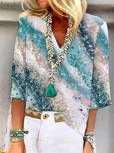 

Gradient Pattern V Neck Casual Shirt, Multicolor, Shirts & Blouses
