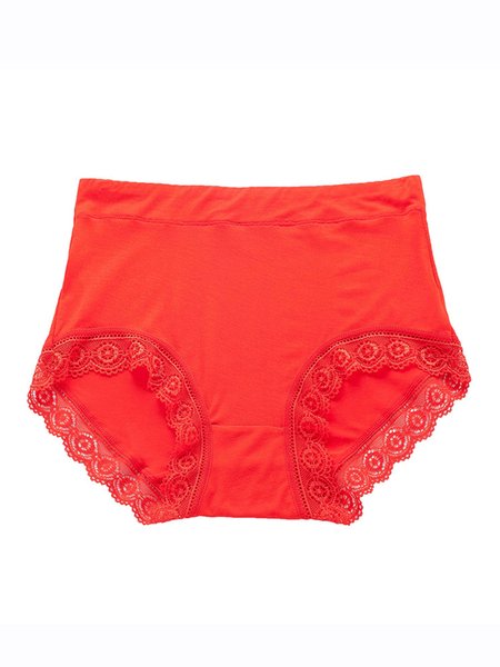 

Soft Comfortable Breathable Modal Lace Mid Waist Briefs, Red, Briefs