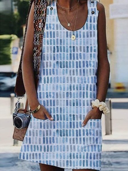

Crew Neck Casual Abstract Graphic Loose Dress, Light blue, Dresses