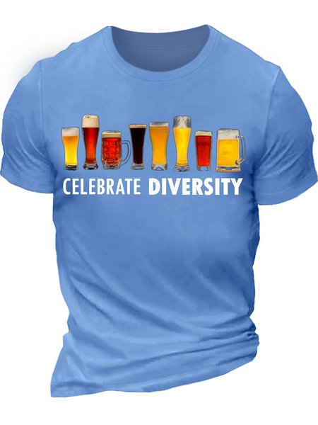 

Mens Celebrate Diversity Beer Letters Casual T-Shirt, Light blue, T-shirts