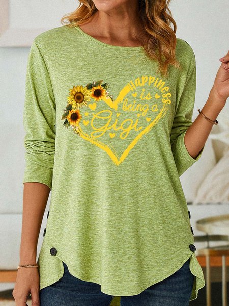 

Women’s Happiness Is Being A Gigi Text Letters Casual Crew Neck Shirt, Green, Long sleeves