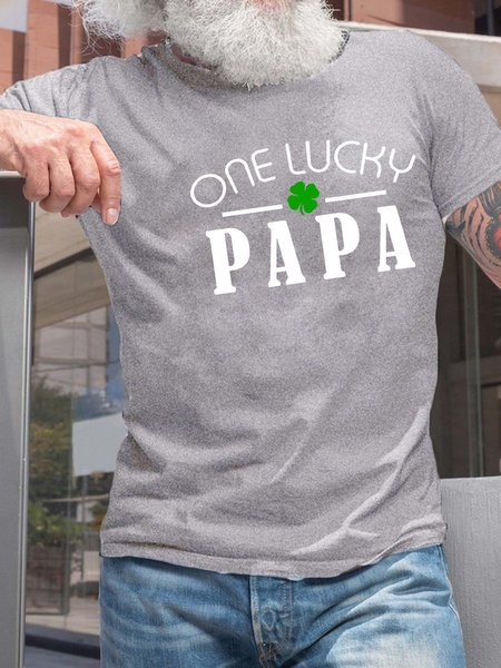 

Men’s One Lucky Papa St.Patrick’s Day Regular Fit Crew Neck Casual T-Shirt, Light gray, T-shirts