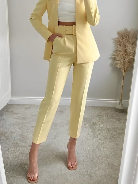 

Plain Urban Regular Fit Fashion Pants, Yellow, Pants