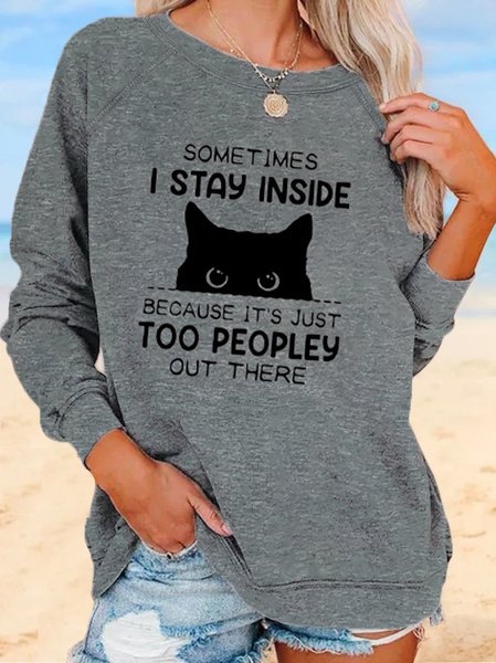 

JFN Cat Animal Casual Ladies Loose Knit Sweatshirt, Gray, Sweatshirts & Hoodies