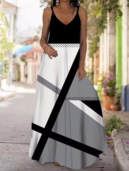 

Casual Loose Spaghetti Color Block Dress, Black-white, Dresses