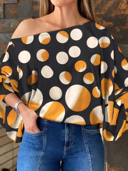 

Urban Polka Dots Cold Shoulder Loose Shirt, Orange, Blouses and Shirts
