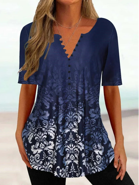 

Casual V Neck Floral Shirt, Blue, Shirts & Blouses