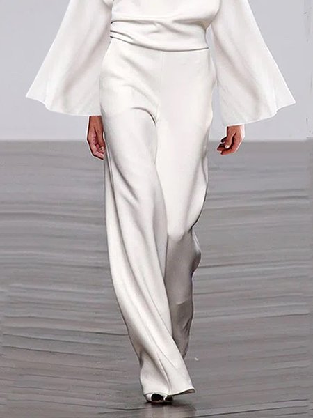 

Loose Urban Plain Fashion Straight Long Pants, White, Pants