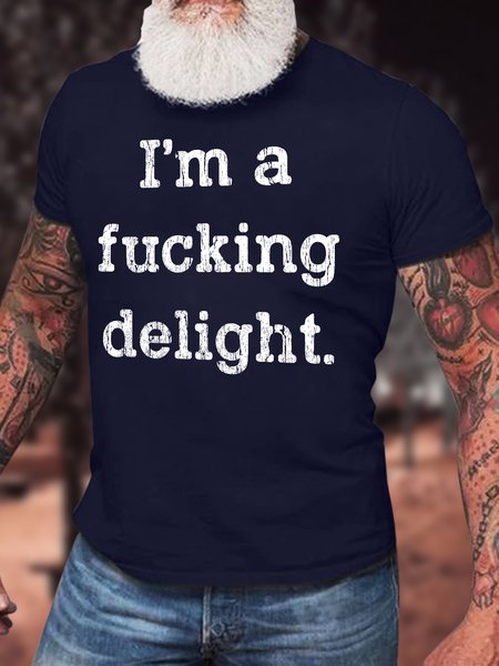 

Men's I Am A Delight Funny Graphic Printing Cotton Casual Crew Neck Text Letters T-Shirt, Purplish blue, T-shirts