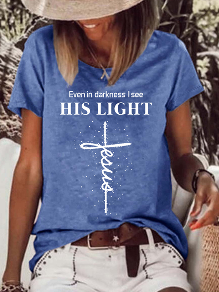 

Women‘s Jesus Word Cotton Casual T-Shirt, Blue, T-shirts