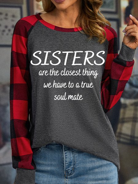 

Lilicloth X Zahra Sister Are The Cloest Thing We Have To A True Soul Mate Women's Long Sleeve Buffalo Plaid Top, Gray, Long sleeves