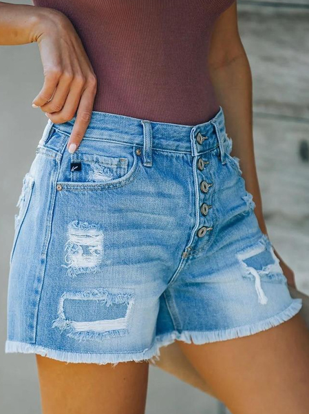 

Women's Multi Button Casual Denim Shorts, Blue, Jeans