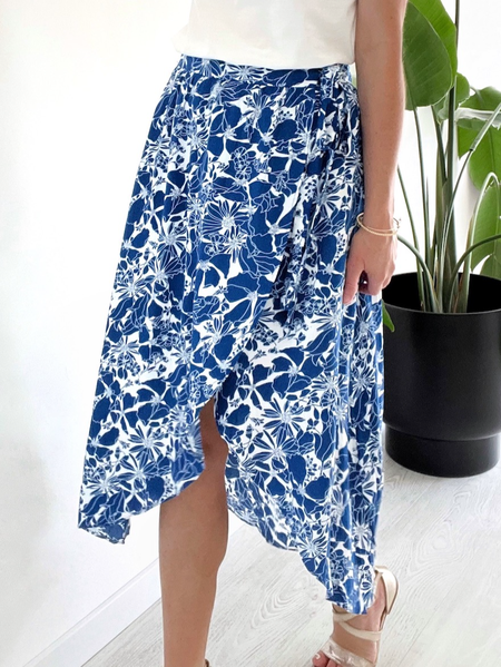 Regular Fit Boho Floral Skirt, Blue, Skirts