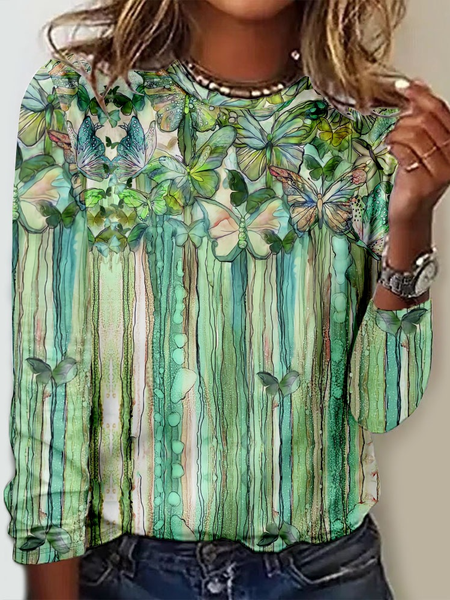 

Women's Art Print Butterfly Regular Fit Casual Shirt, As picture, Long sleeves