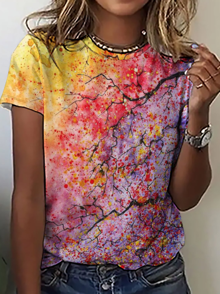 

Women’s Floral Ombre Simple Loose T-Shirt, Red, T-shirts