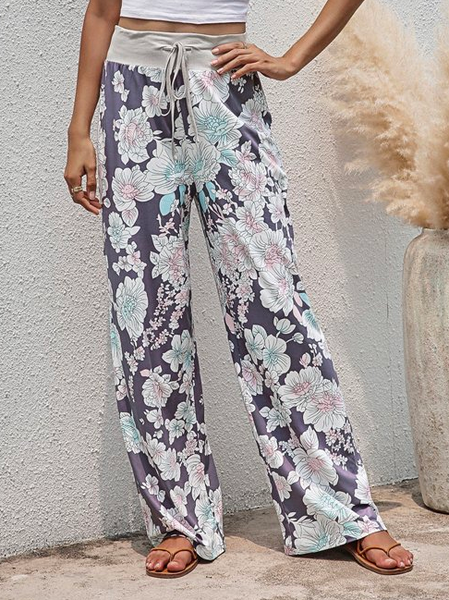 

Casual Floral Loose Pants, Multicolor, Pants