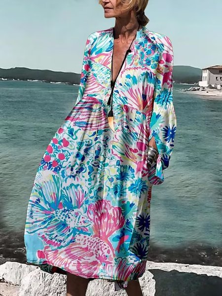 

Psychedelic Art V Neck Vacation Loose Dress, Multicolor, Dresses