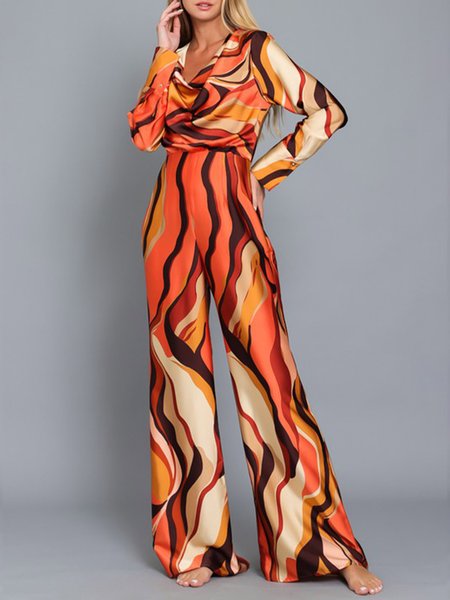 

Urban Long sleeve Abstract Stripes Regular Fit Jumpsuit, As picture, Jumpsuits