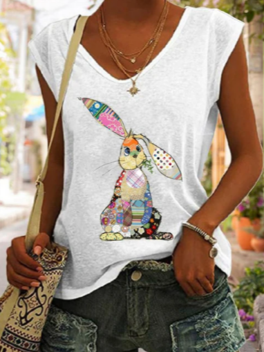 

Regular Fit Casual V Neck Easter T-Shirt, White, T-Shirts