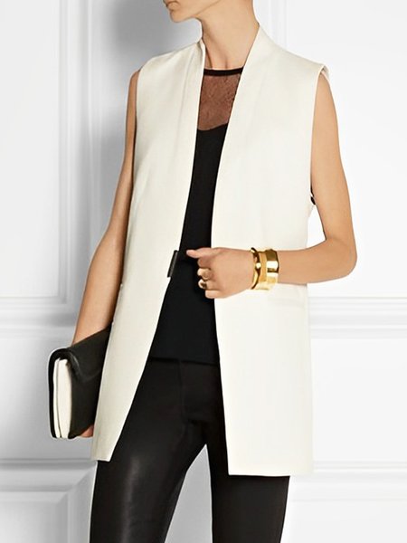 

Simple Loose Plain Sleeveless Urban Vest, White, Vests and Gilets