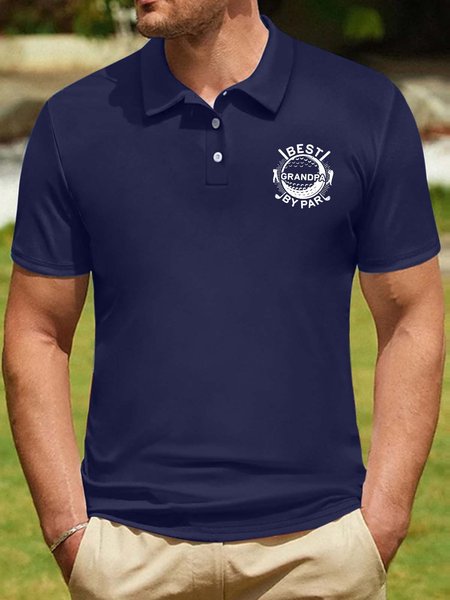 

Men’s Best Grandpa By Par Text Letters Casual Polo Shirt, Deep blue, T-shirts