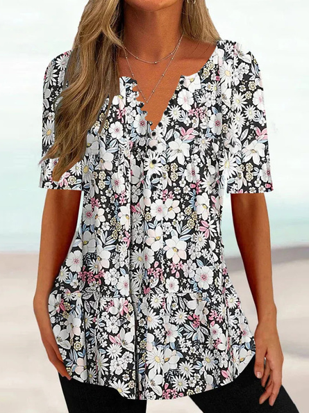 

Regular Fit V Neck Casual Shirt, Black, Shirts & Blouses