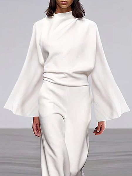 

Loose Urban Stand Collar Long sleeve Shirt, White, Blouses and Shirts