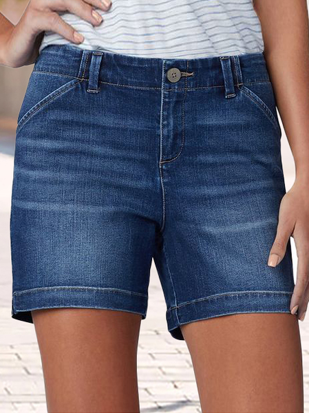 

Plain Casual Denim Shorts, Blue, Shorts