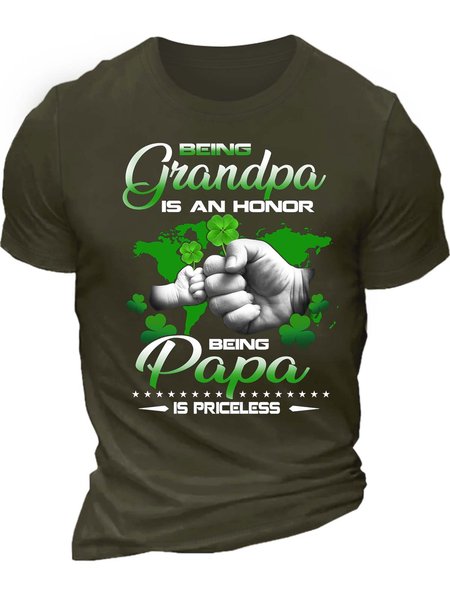 

Men’s Being Grandpa Is An Honor Being Papa Is Priceless St.Patrick’s Day Text Letters Regular Fit Casual Cotton T-Shirt, Army green, T-shirts