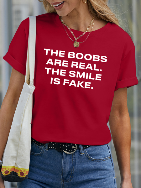 

Lilicloth X Hynek Rajtr The Boobs Are Real The Smile Is Fake Women's T-Shirt, Red, T-shirts