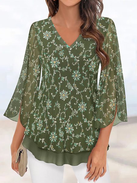 

Elegant Floral Regular Fit Shirt, Army green, Tunics