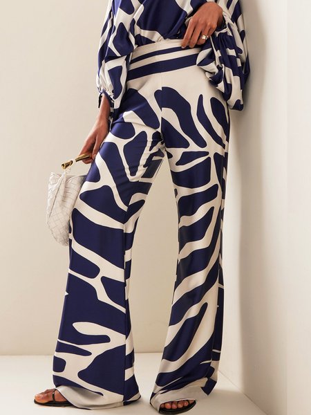 

Geometric Urban High Waist Fashion Pants, Blue, Pants