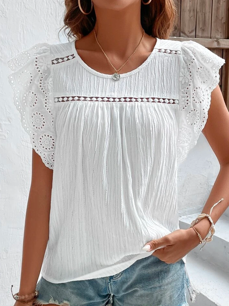 

Crew Neck Loose Boho Floral Shirt, White, Shirts & Blouses