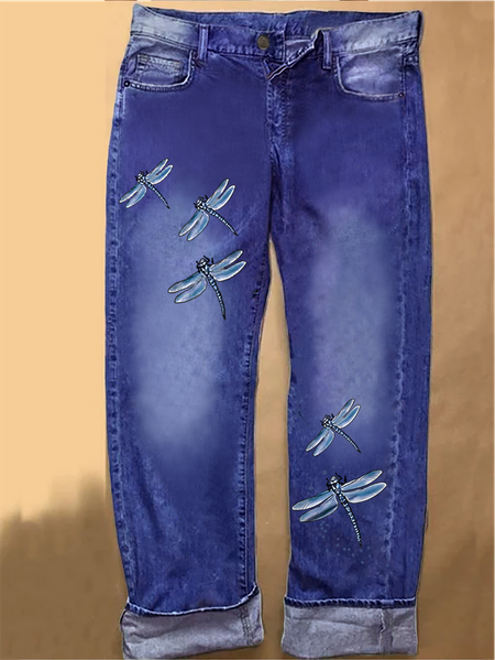 

Women's Dragonfly Casual Denim Loose Jeans, Blue, Jeans