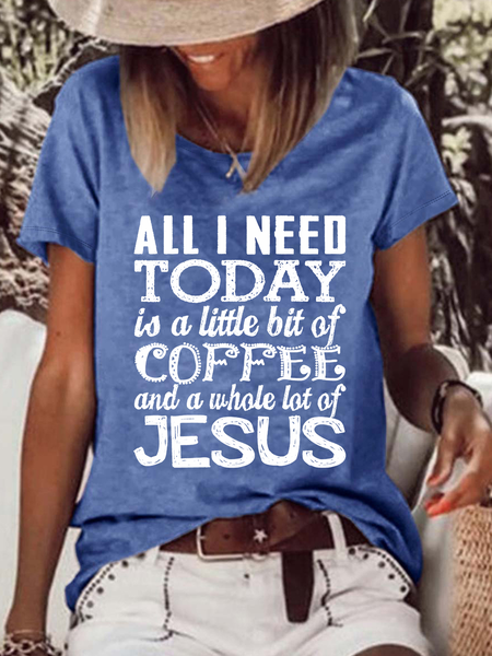 

Women's Jesus Word Casual Text Letters T-Shirt, Blue, T-shirts