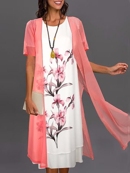 

Loose Chiffon Casual Floral Two-Piece Set, Multicolor, Midi Dresses