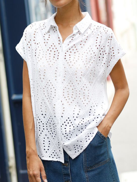 

Shawl Collar Casual Loose Cotton Blouse, White, Blouses & Shirts