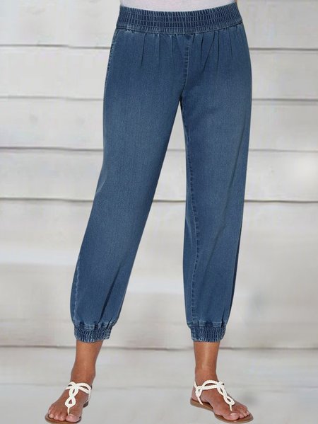 

Loose Casual Denim Plain Jeans, Dark blue, Pants