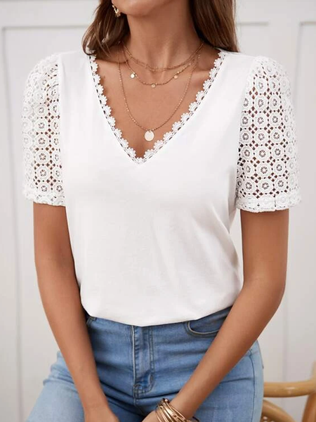 

Loose Plain Casual Knitted T-Shirt, White, T-Shirts