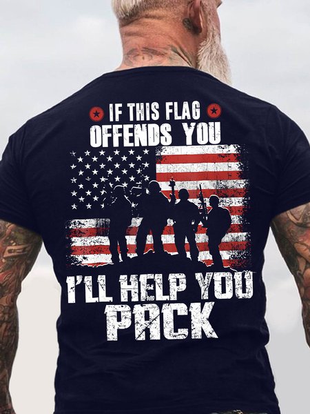 

Men's If This Flag Offends You I Will Help You Pack Funny Graphic Printing Text Letters America Flag Casual Cotton T-Shirt, Purplish blue, T-shirts