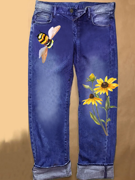

Women's Sunflower Bee Casual Jeans, Blue, Jeans