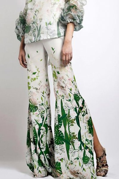 

Daily Elegant Regular Fit Floral Pants, White, Pants