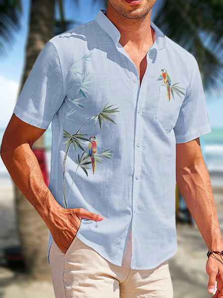 

Hawaiian Parrots Chest Pocket Short Sleeve Resort Shirt, Blue, Men Shirts