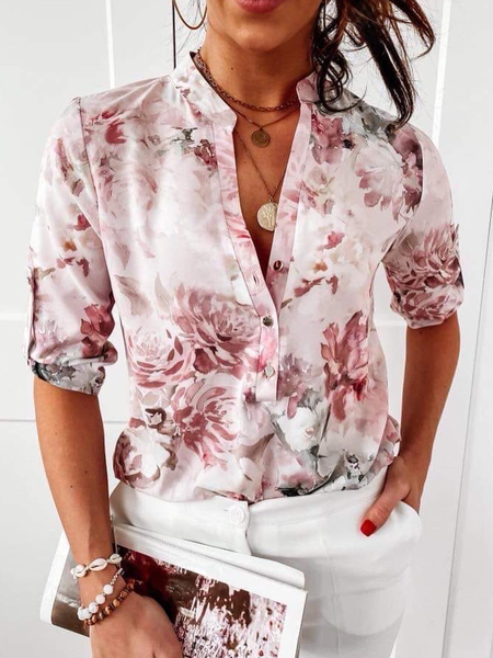 

Loose Casual Stand Collar Blouse, White, Shirts & Blouses