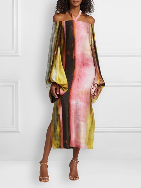 

Elegant Abstract Halter Loose Midi Dress, Multicolor, Midi Dresses